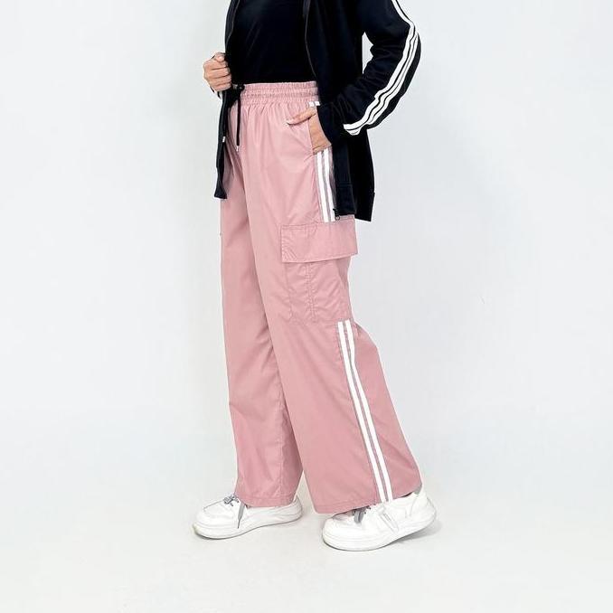 Celana Panjang Cargo Wanita SOFT PINK by Lezahrasnature Bawahan Tracking Nylon Fit 43 - 85 Kg Naik G