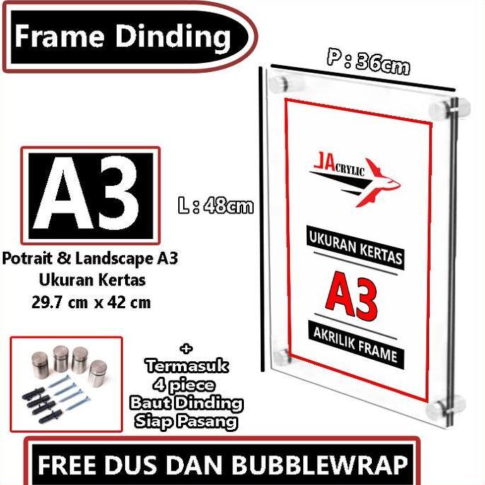 Frame Dinding Akrilik / Display Dinding Akrilik Ukuran A4 / A3 / A2