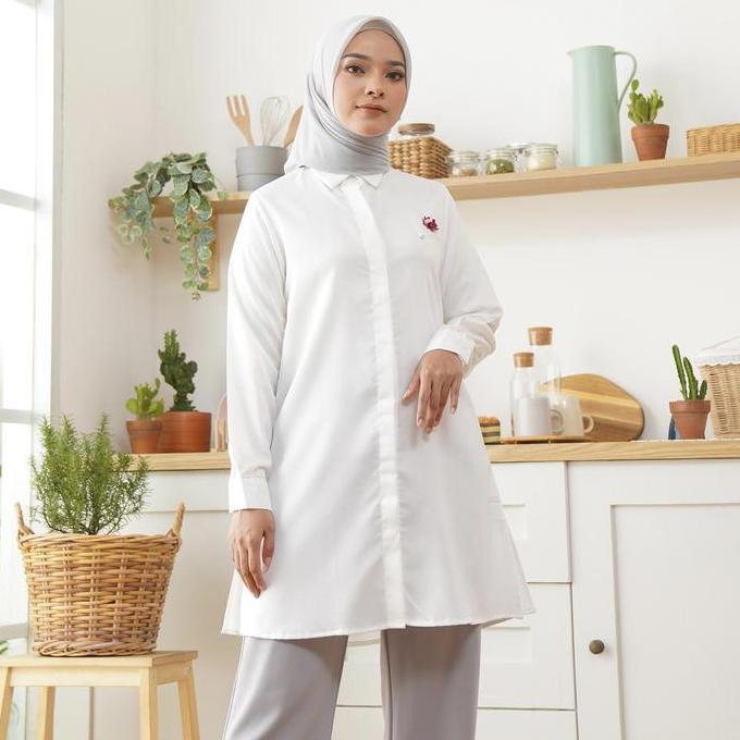 Promo Wulfi Atasan Kemeja Tunik Day To Day Katun Cotton Madinah White Kantor Muslim Nyaman Panjang C