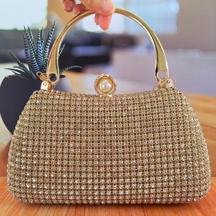 Tas Pesta Wanita Lokal Kristal Kondangan Terkini Terbaru Ori Mewah Elegant Elegan Dompet Pesta Unik 