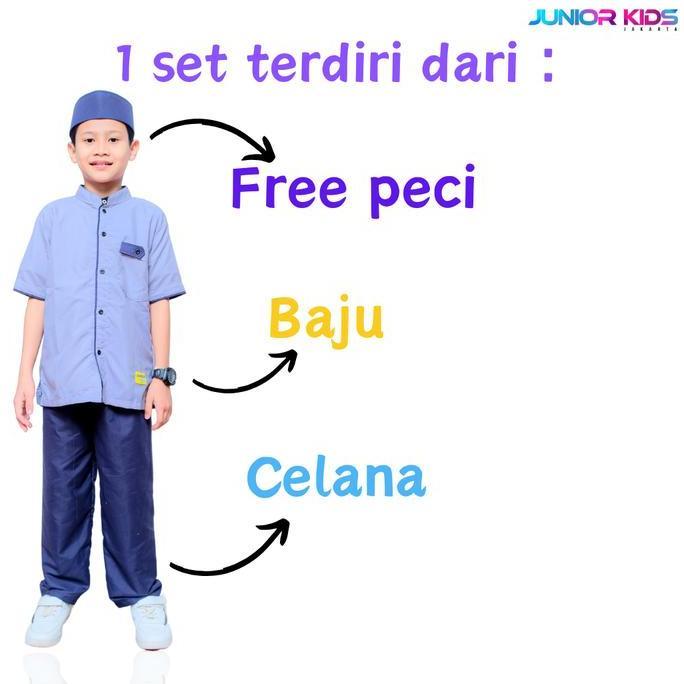 Junior Kids - Adam Set Koko Anak Tanggung Usia 1-15 Tahun (Free Bonus peci Saat Live Tiktok) Katun M