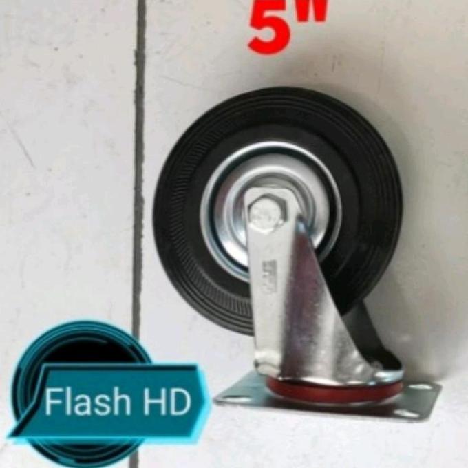 Roda karet / roda trolley / roda etalase lori HIDUP putar uk 5" inch