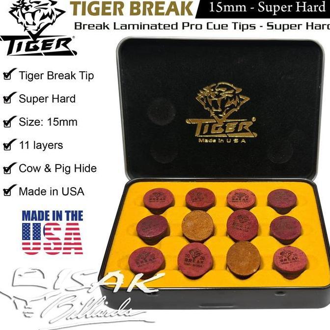 Tiger Usa Break Cue Tip - 15Mm Super Hard Kulit Lapis Stick Billiard