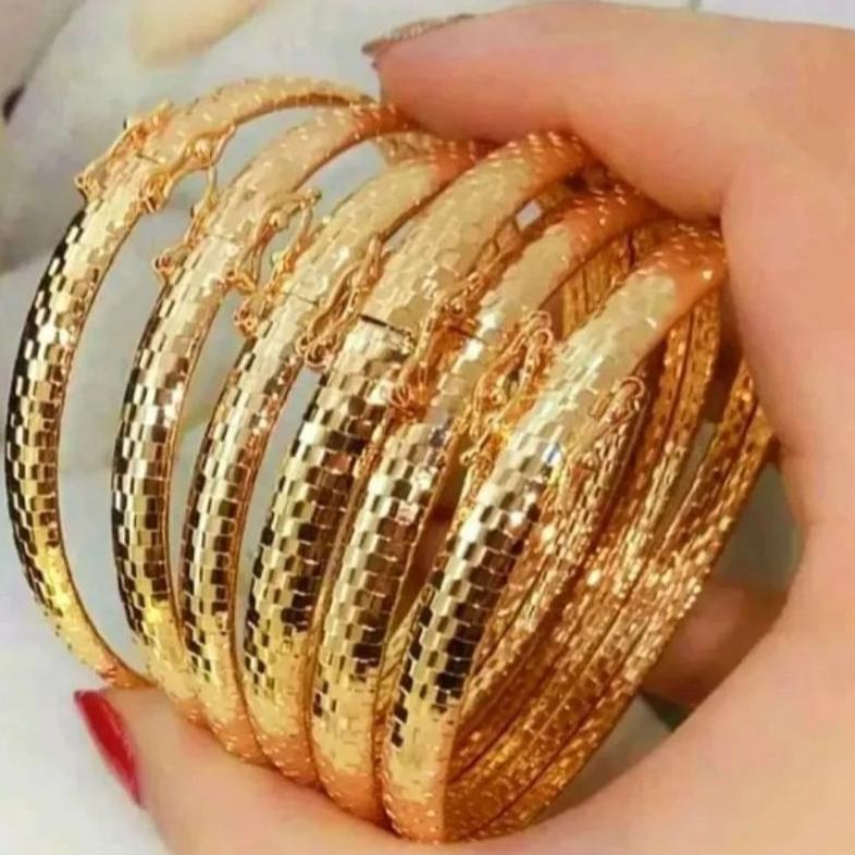 Gelang tangan keroncong kancing wanita dewasa perhiasan berlapis emas viral
