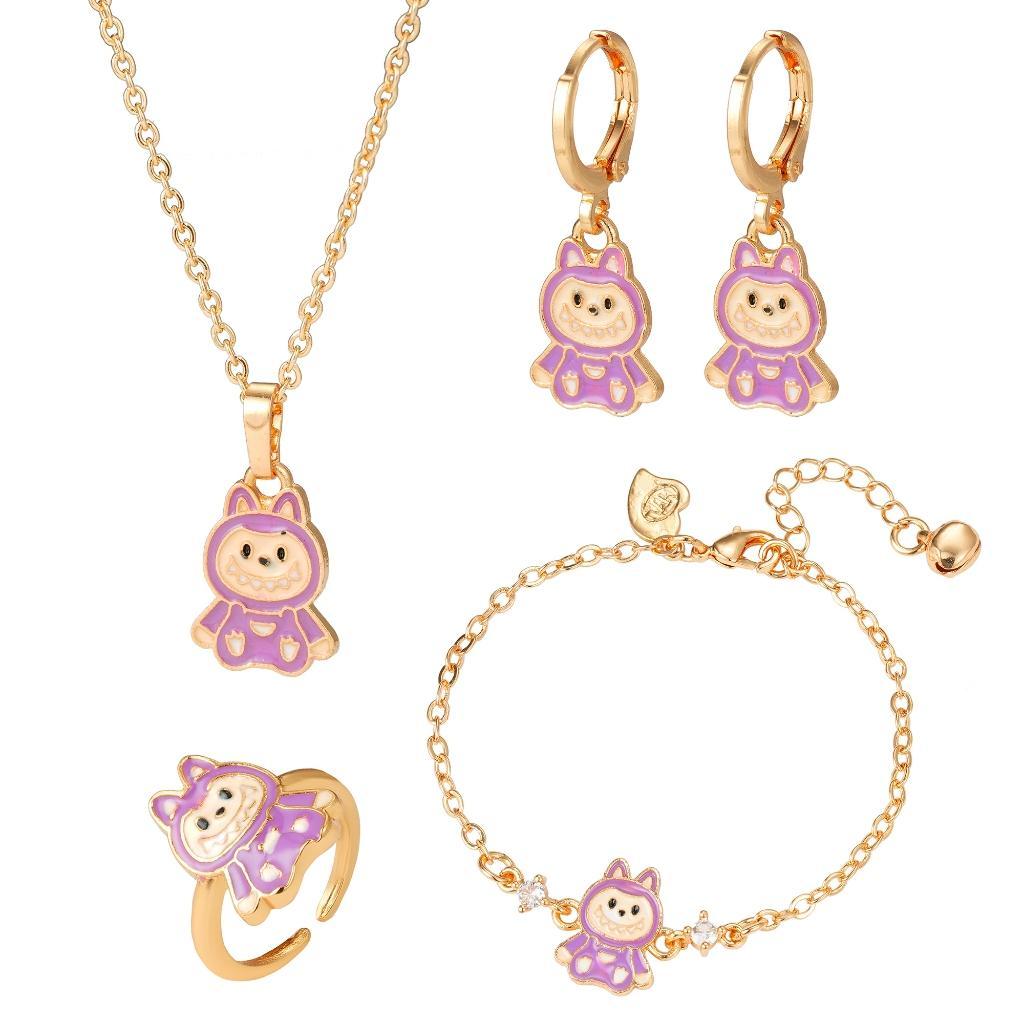 Labubu Set Perhiasan Anak Titanium Emas Lapis Terbaru Anti Karat Muda 169S
