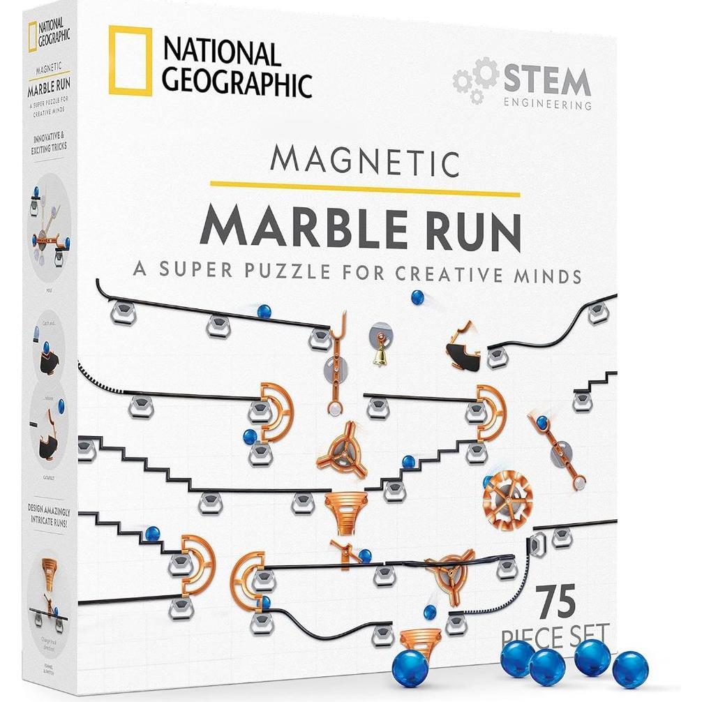 Magnetic Marble Run - 75-Piece STEM Building Set for Kids & Adults with Magnetic Track & Trick