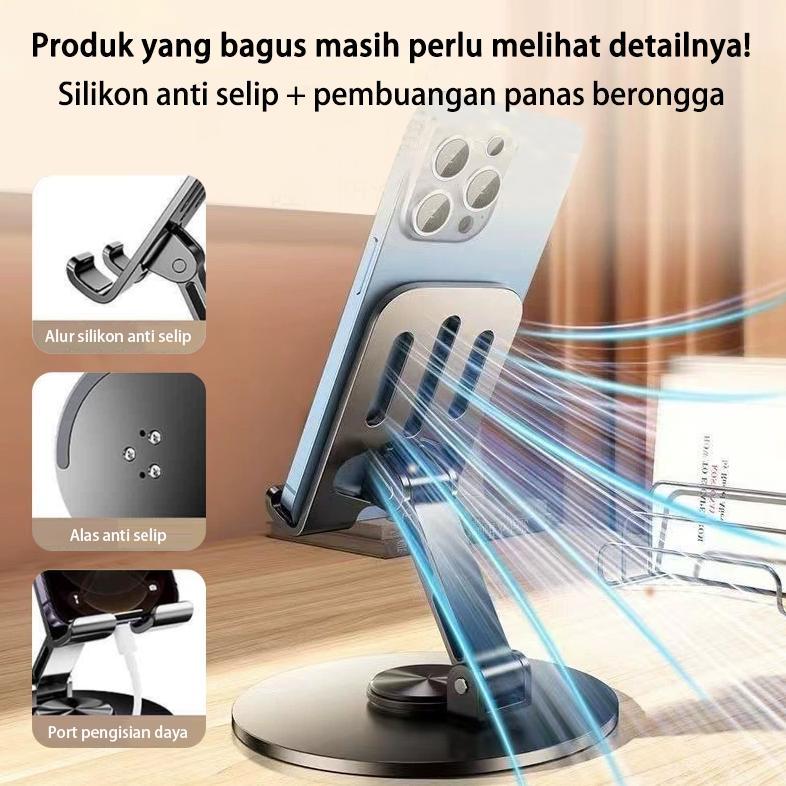 Cuci Gudang Akona Stand Holder Hp Logam Penuh Rotasi 720 Phone Holder Hp Tablet Meja Penyimpanan Lip