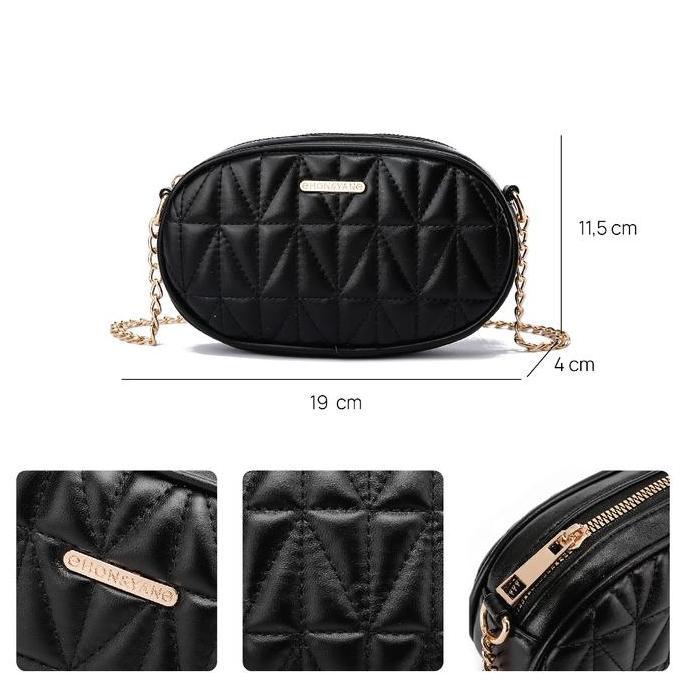 HONYAN LIVE Tas Selempang Wanita Kulit Slingbag Sling Bag  Oval Bulat Branded Original Terbaru - Nub