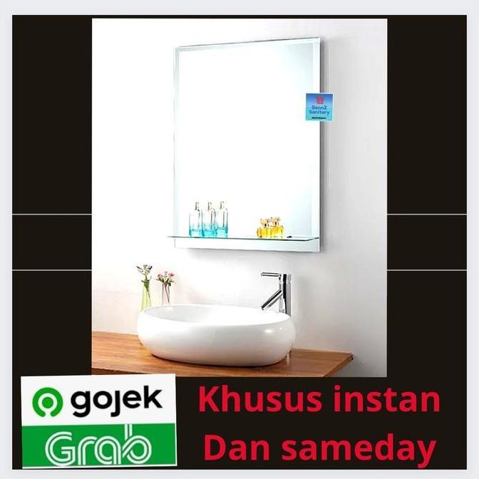 kaca cermin wastafel kotak dengan plangset / kaca cermin tembok ketebalan 5 mm