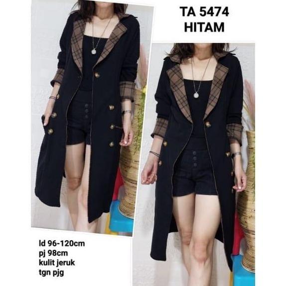 LONG BLAZER KAOS KOMBINASI MOTIF /LONG BLAZER CANTIK/OUTER TUNIK KOMBINASI CANTIK Katun Polos Wanita
