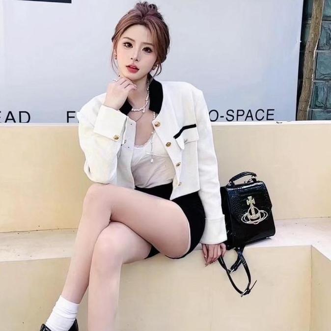 Blazer Putih Crop | Blazer Top Wanita | Cardan NyamanAtasan Lengan Panjang | Blazer Korean | Outfit 