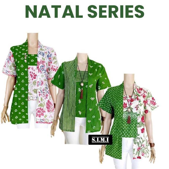 SIMIFASHION Atasan Kebaya wanita lengan pendek Jumputan solo Natal Series kutubaru