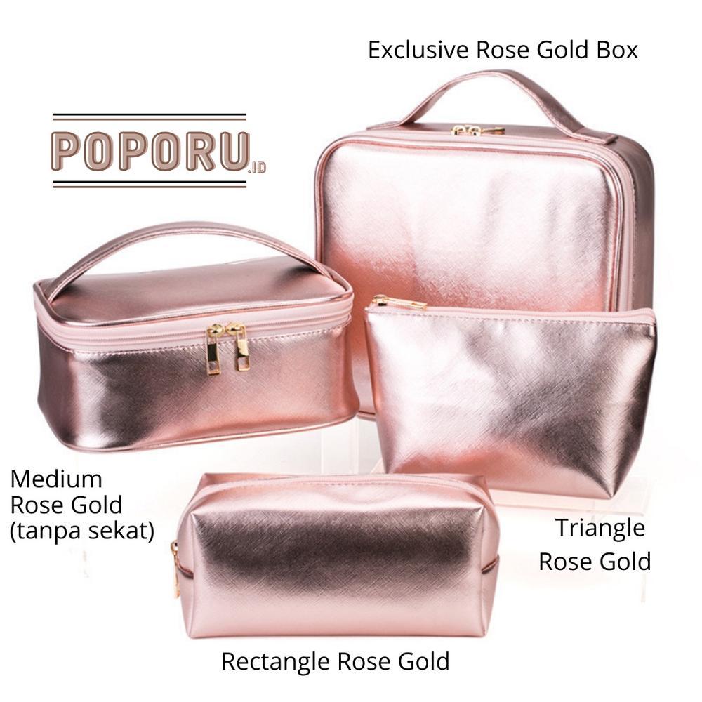 Poporu Rose Gold Pouch 5 Types - Cosmetics Bag Organizer for Make Up - Tas Tempat Kosmetik