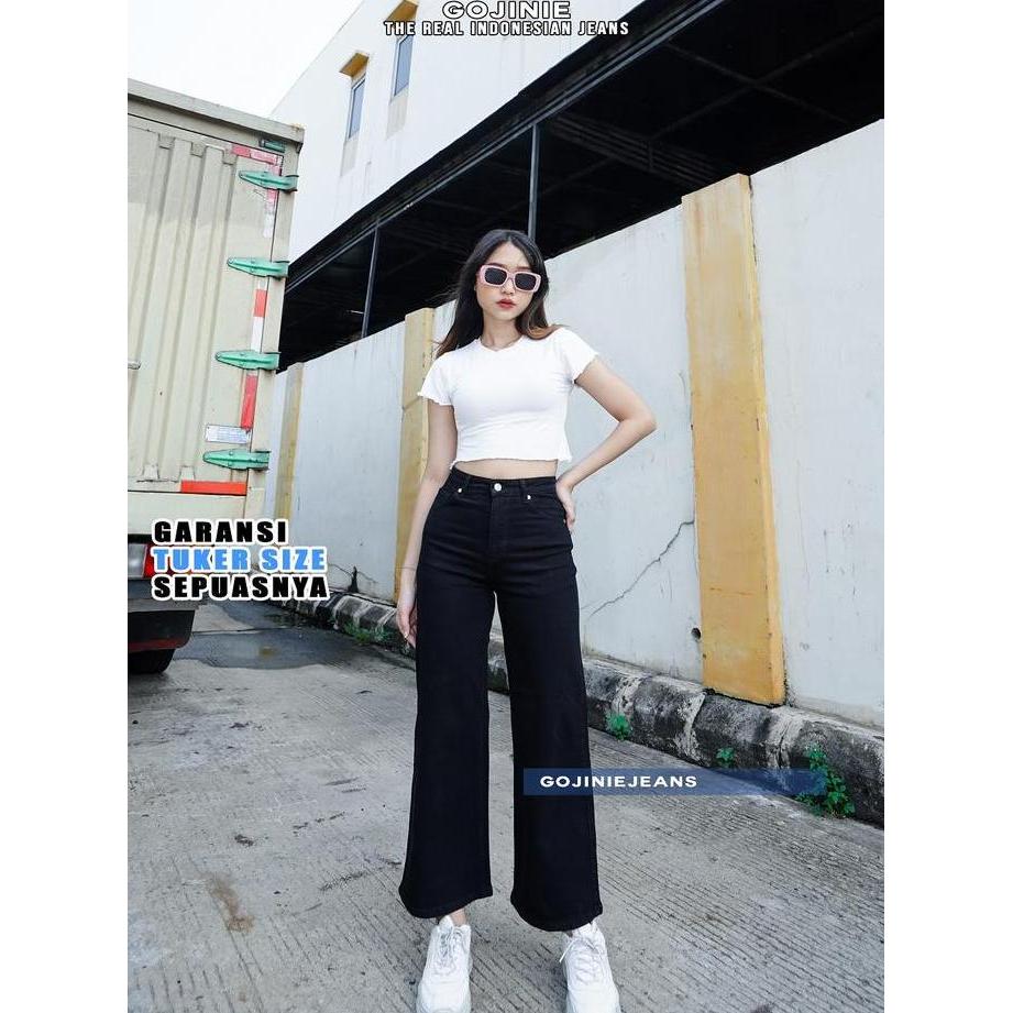 GOJINIEJEANS - Celana Hhwaist Kulot Jeans 7/9 Hitam - 8116 - CULLOTES COMFORT Melar Nyaman Soft Wani