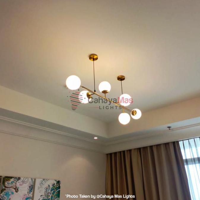 Terlaris Lampu Hias Gantung Dapur / Ruang Makan | 6 Bulat Bola Kaca Minimalist Modern Elegan Gold Fu