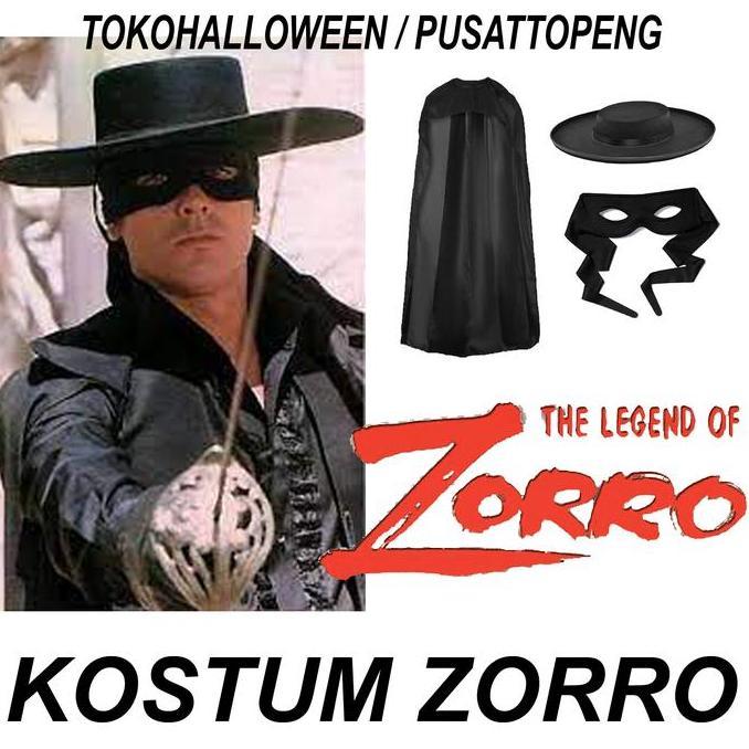 KOSTUM ZORRO SATU SET JUBAH TOPI TOPENG