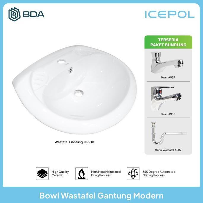 Icepol Wastafel Cuci Tangan Wastafel Kamar Mandi Wastafel Gantung Full Set Komplit Set IC 213 Promo 