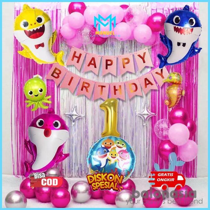 MANUELCOLLECTION BALON FOIL ULANG TAHUN BABY SHARK SET VIRAL