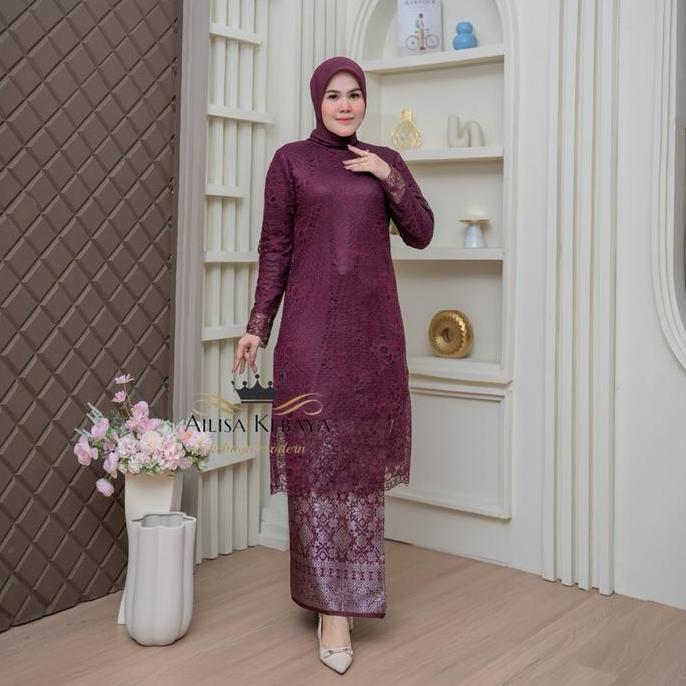 KEBAYA MODERN TUNIK BROKAT PREMIUM MIX SONGKET