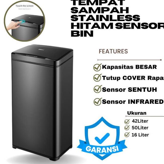 Tempat Sampah Stainless Hitam Sensor Bin Gerak Smart Trash Otomatis