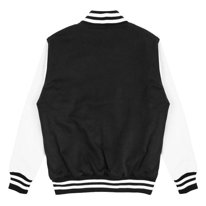 Scaythit - Jaket Varsity Polos Hitam Putih Unisex ( Pria - Wanita ) Remaja Dewasa HC
