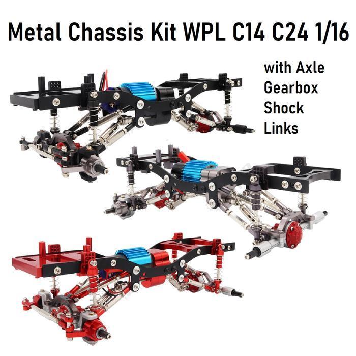 Metal Chassis Kit Wpl C14 C24 Frame Axle Gearbox Shock Links Rc 1/16 Original Dan Terpercaya