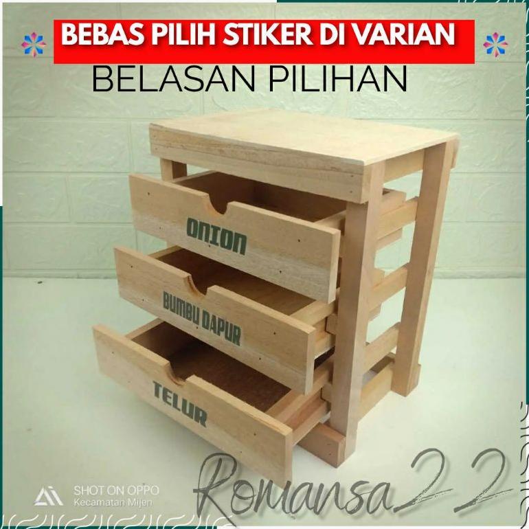 Terbaru Hot Deals Rak Bumbu Dapur All In 1 Kayu Jati Belanda 3 Laci Susun Free Stiker Bawang Merah  