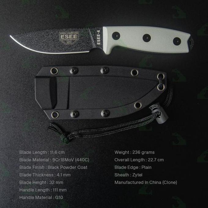 Spesial Esee-4 Bushcraft Survival Knife 440C Black Powder Coated Blade G10 Handle