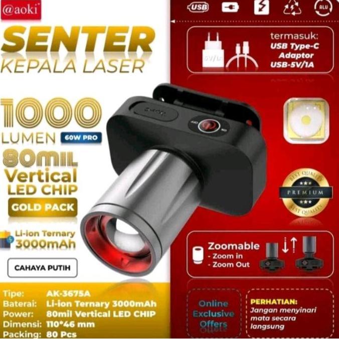 Diskon Senter Kepala Aoki Ak-3675A 60 Watt Pro 1000 Lumen