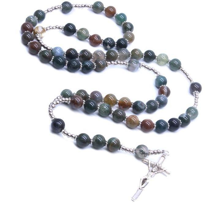 Kalung Rosario Katolik Indian Agate - Rosario Batu Alam Asli - Rosario Katolik Premium