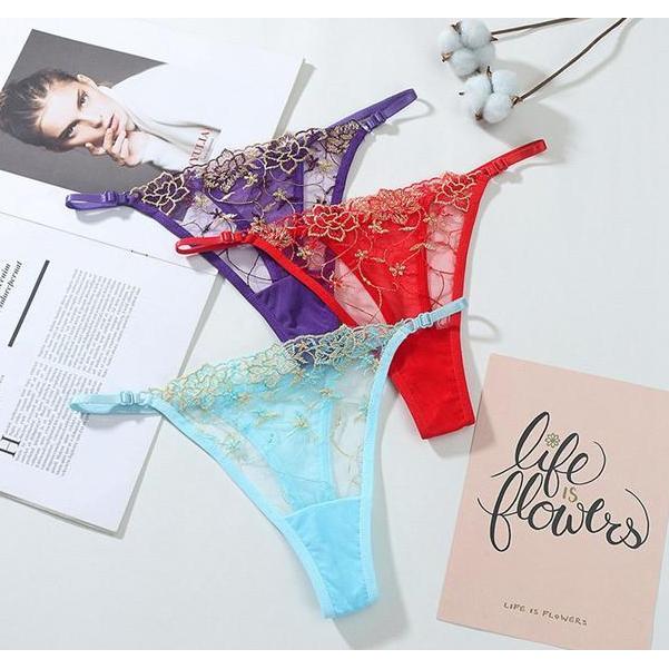 Murah Celana Dalam Sexy Renda Bordir G String Low Waist Tali disesuaikan Size C0235 Non COD