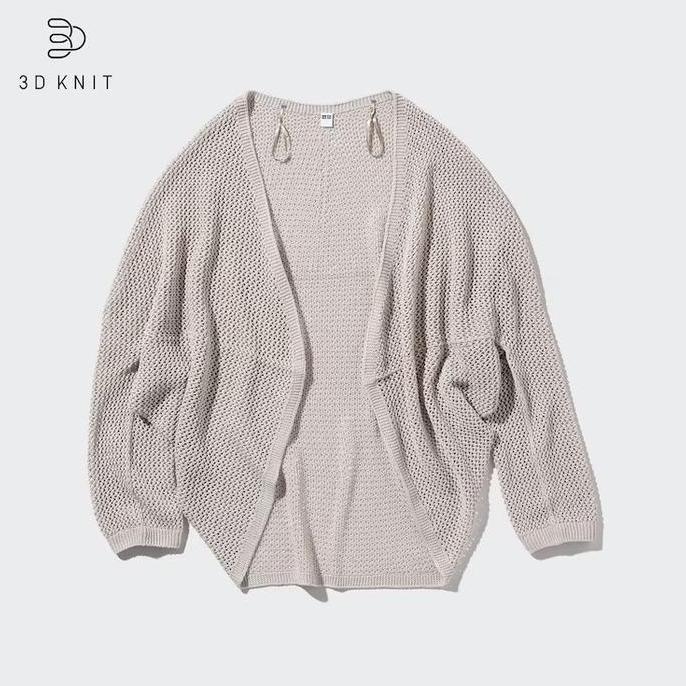 Women Kardan Mesh Rajut 3D Lengan Panjang Cardan Knit Mesh UNIQLO