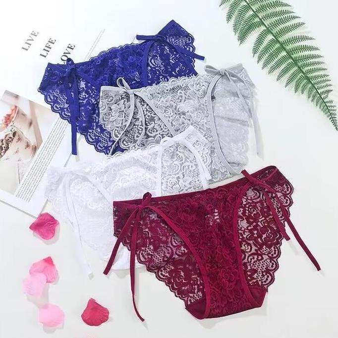 Murah Dezenna Celana Dalam Renda Transparan G string Wanita Floral Lace Tali Samping 5C221 Non COD