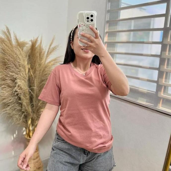 Viral  Kaos Wanita Polos / Baju Wanita / Pakaian Wanita Murah Biru Combed Kerah Rib