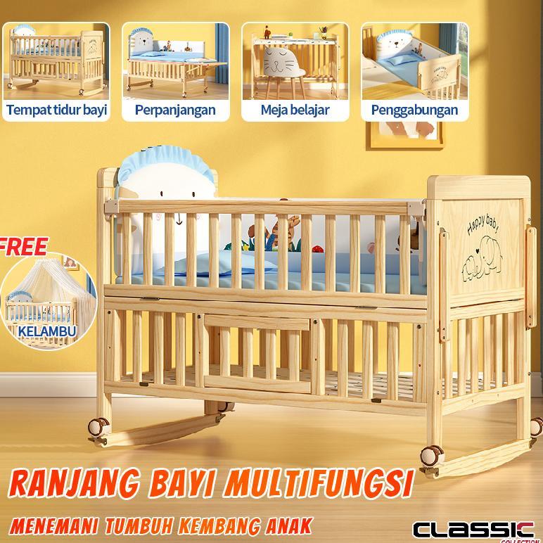 Tempat tidur kayu solid multifungsi Tempat Tidur Bayi/tempat tidur bermain/tempat tidur bayi/boks ba