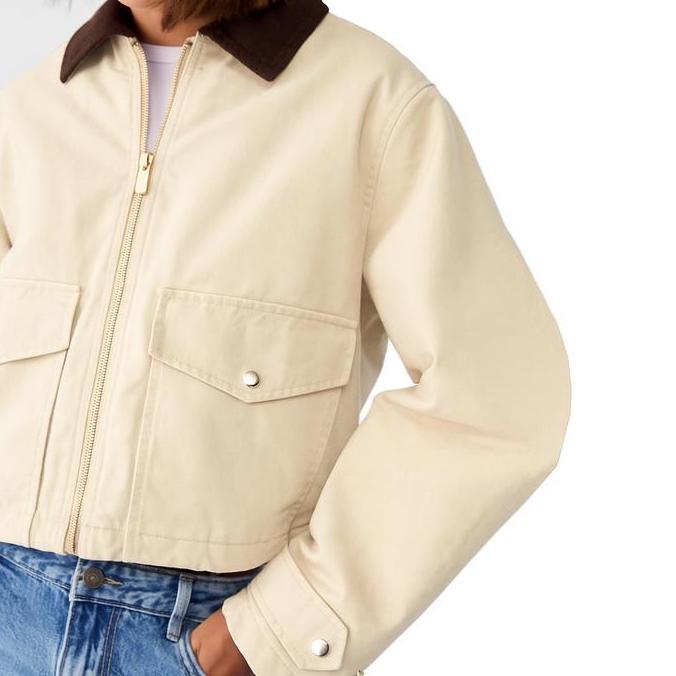 Jaket Crop Top Vintage Wanita Kekinian Divina Cream Korean Style Jacket