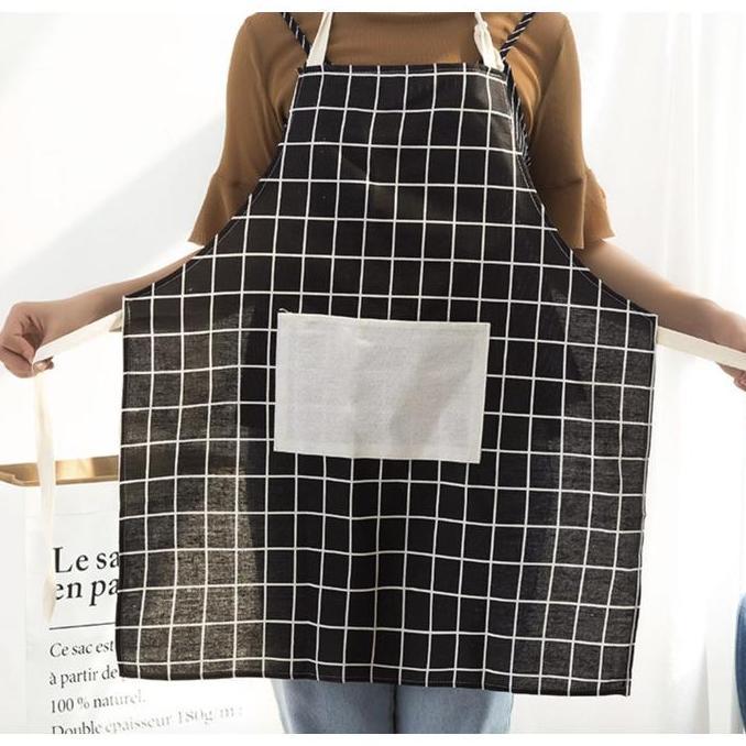 New- Apron Celemek Masak Dapur motif KOTAK kain katun koki