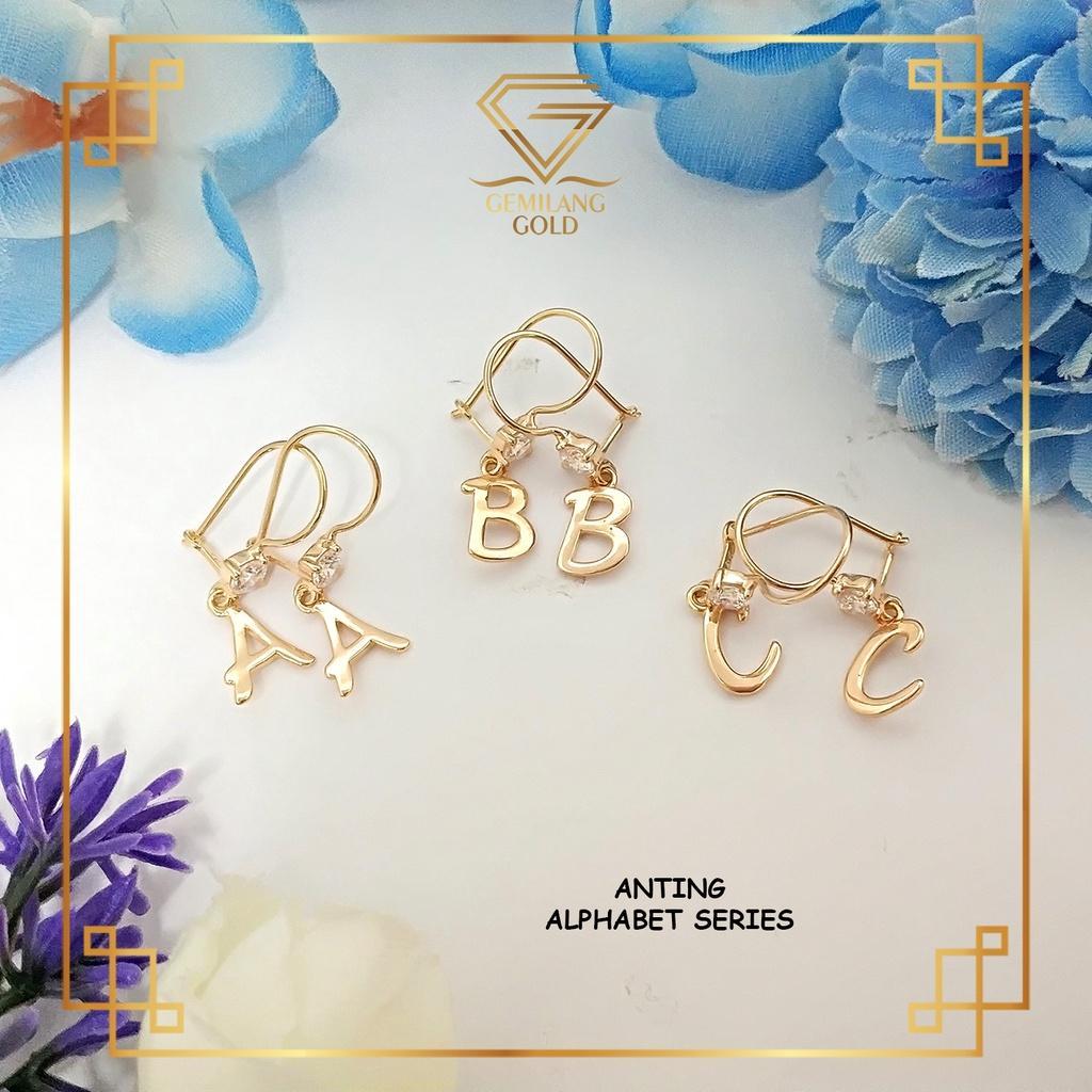 Anting Huruf Wanita Emas Asli Kadar 300 (6K) & 375 (8K) Anting Alphabet Unik Inisial Nama Anting Hur
