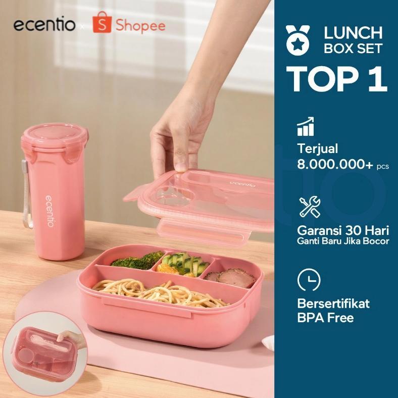 ~Harga Special~ [bekal makan set]ecentio 1200ml lunch box set 4 Grid anti bocor tempat bekal makan d