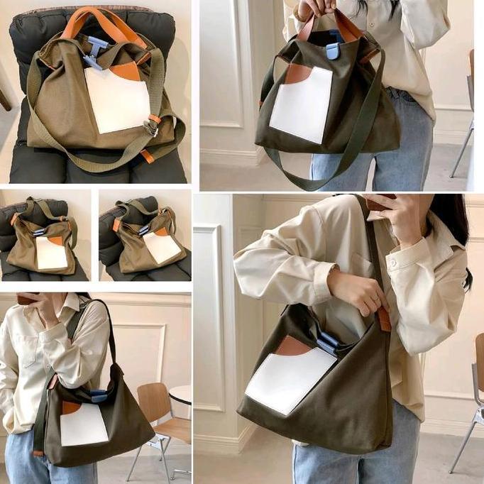Sylviaori- Korean Canvas Lady Bag / Canvas Tote Bag / Tas Slempang Wanita Korea Canvas
