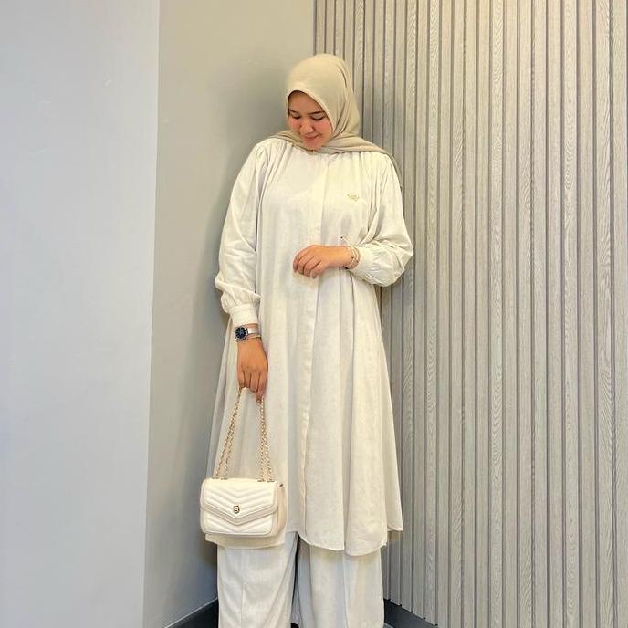 Terpopuler- Okedashop - Gaina Set Celana - Setelan Celana Wanita Linen Polos Tunik Kulot