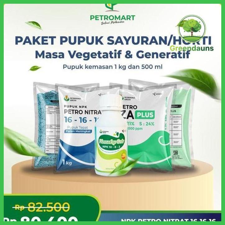 PAKET PUPUK SAYURAN/HORTI | PETROKIMIA GRESIK | ZA PLUS, NPK PETRO NITRAT 16-16-16, NPK PHONSKA CAIR