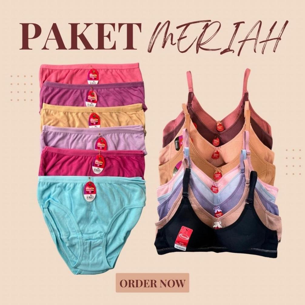 WINALIN PAKET MURAH 1 Lusin Celana Dalam 1 Lusin Bra Wanita Remaja-Dewasa CD Katun BH Sport Busa Tip