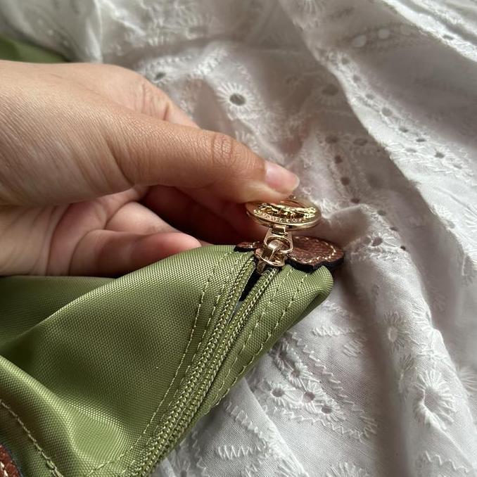 Longchamp Le Pliage Classic Lichen Small/ Medium Long Handle Authentic