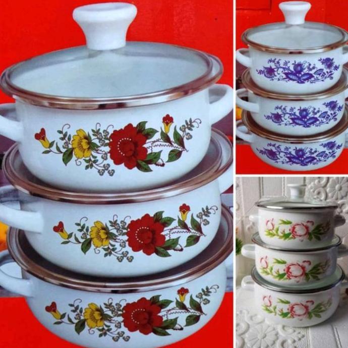 Panci reona  bunga 3susun tutup kaca/panci bunga