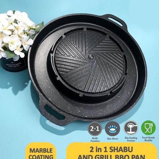 Panci Grill Pan Shabu Shabu Sukiyaki Bulgogi Pan 2 in 1 Hotpot Kompor