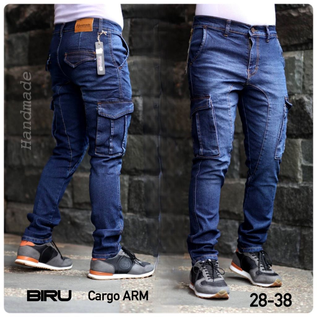 CARGO JEANS PRIA-Celana cargo pria jeans slim fit-Celana cargo gunung pria denim melar distro BDG