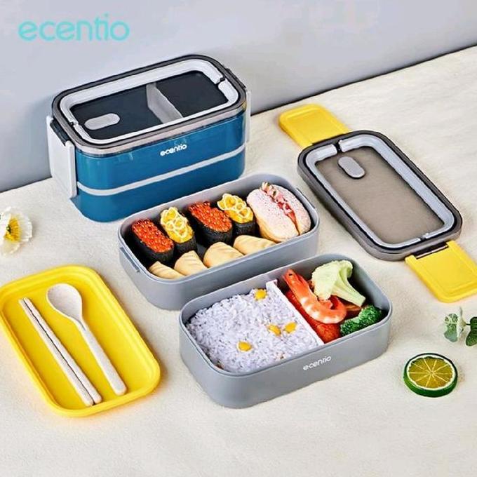 Ecentio Double Layer Launch Box - Tempat Makan Dua Susun Anti Tumpah Bpa Free
