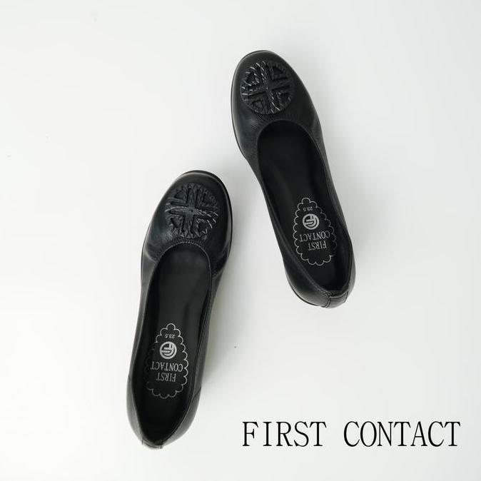 First Sepatu Wedges Wanita Formal Aether Crest Black Heels Shoes Hitam