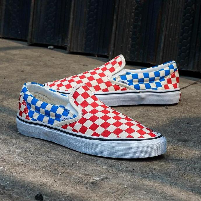 Vans Slip On Classic Checkerboard Red Blue Orinal